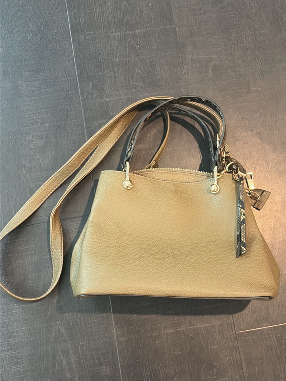 Aldo Green Shoulder Bag with Snake-Print Trim